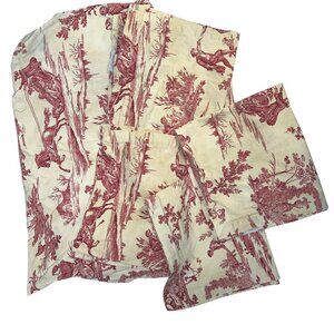 williams Sonoma RARE retired red tan toile print tablecloth 5 napkins
